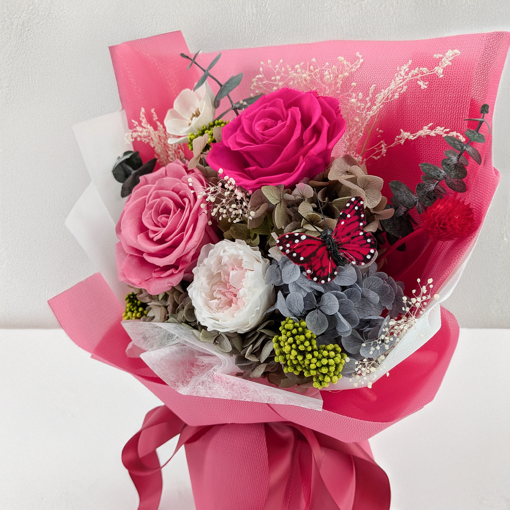 Bouquet Premium en boîte - EVERGIVE – A Lasting Gesture – Fuchsia Charm