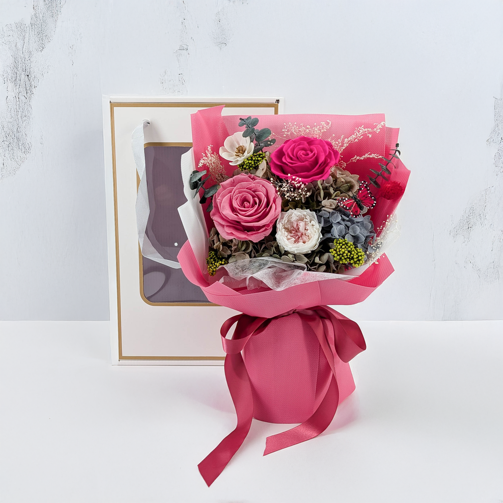 Bouquet Premium en boîte - EVERGIVE – A Lasting Gesture – Fuchsia Charm