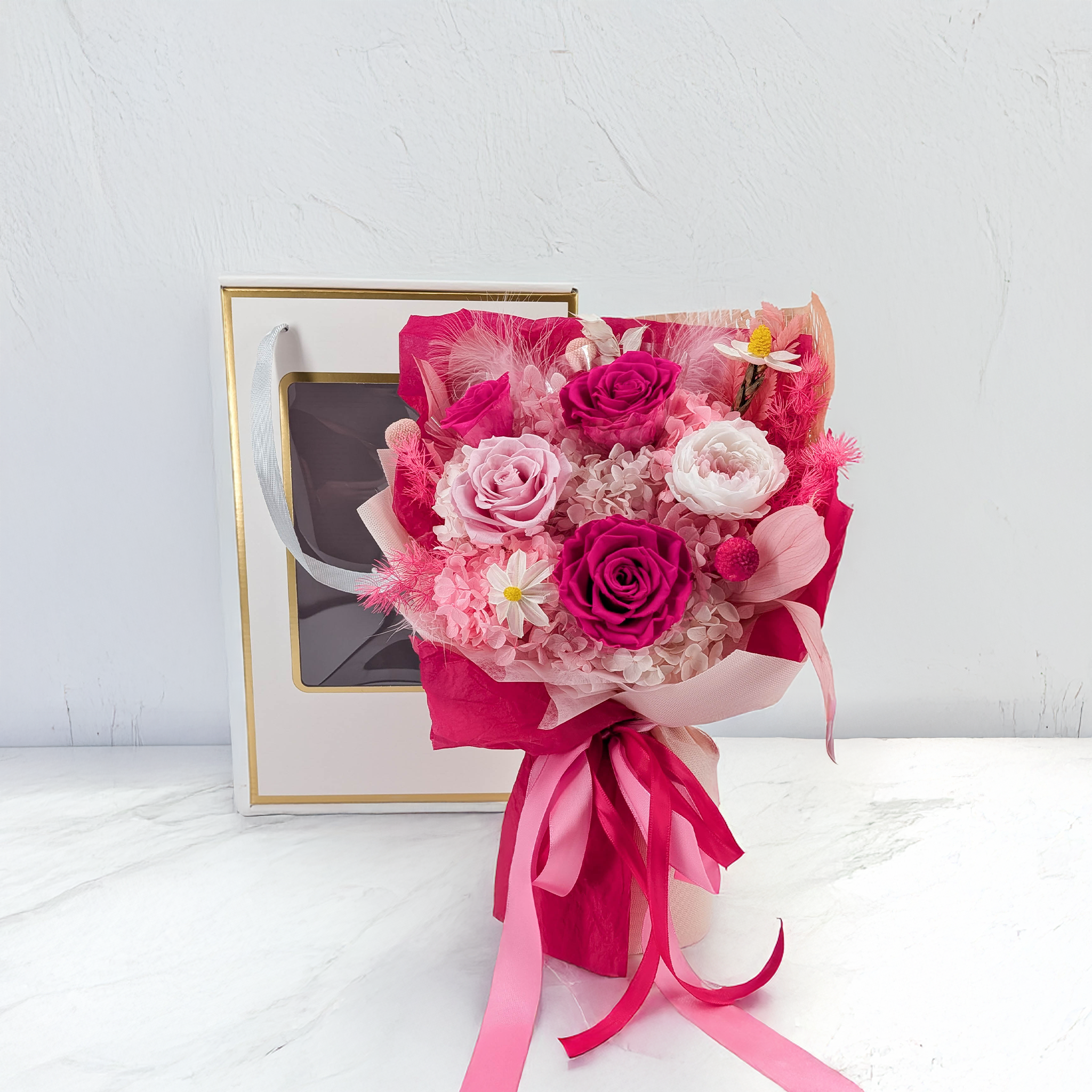 Bouquet Premium en boîte - EVERGIVE – A Lasting Gesture – Pink Desire