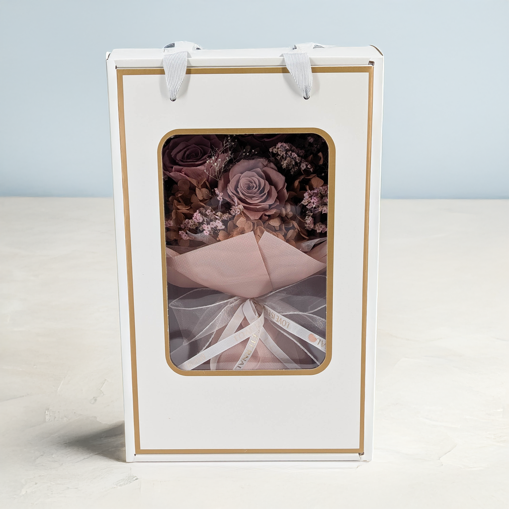 Bouquet Premium en boîte - EVERGIVE – A Lasting Gesture – Powder Charm