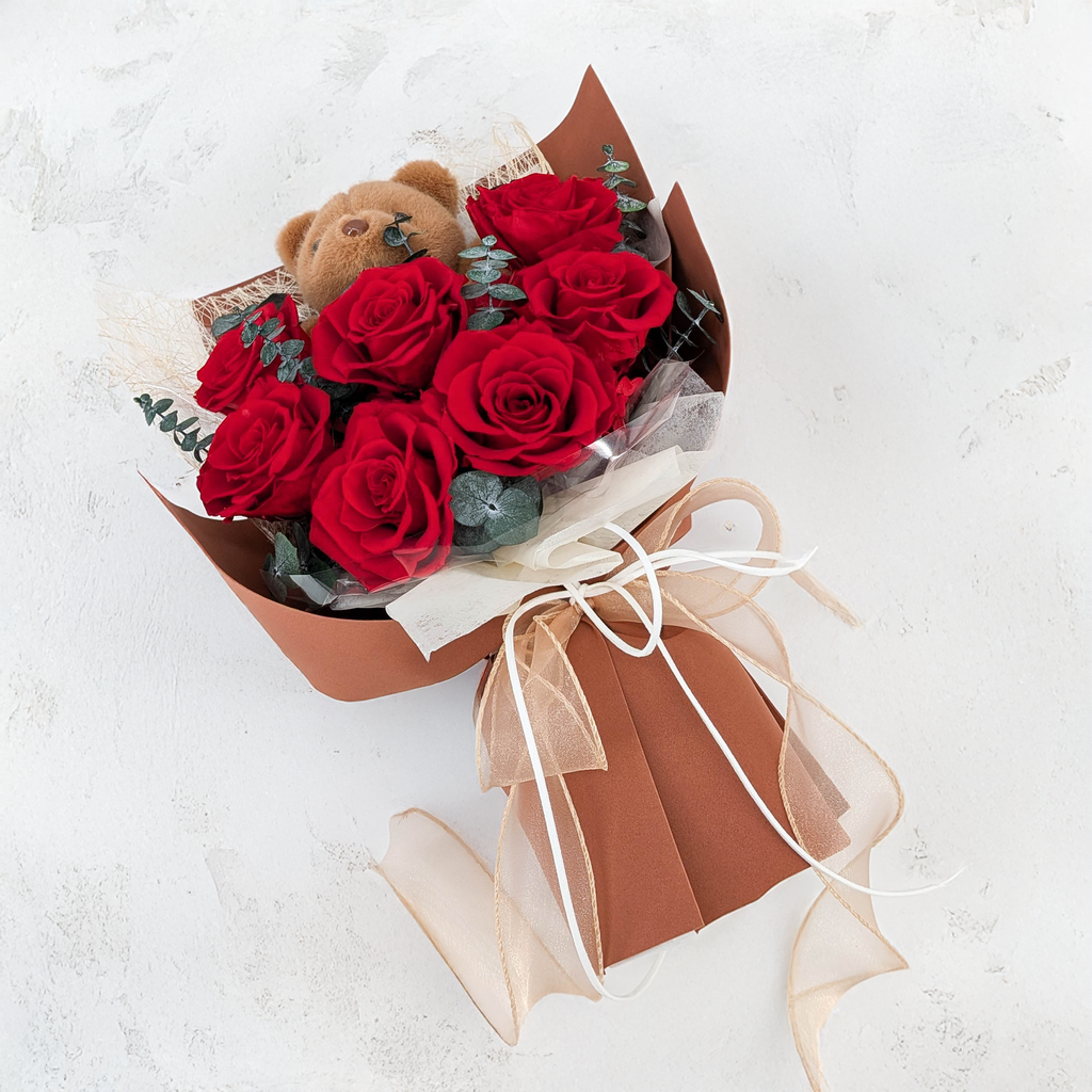 Bouquet Premium en boîte - EVERGIVE – A Lasting Gesture – Ruby Tenderness